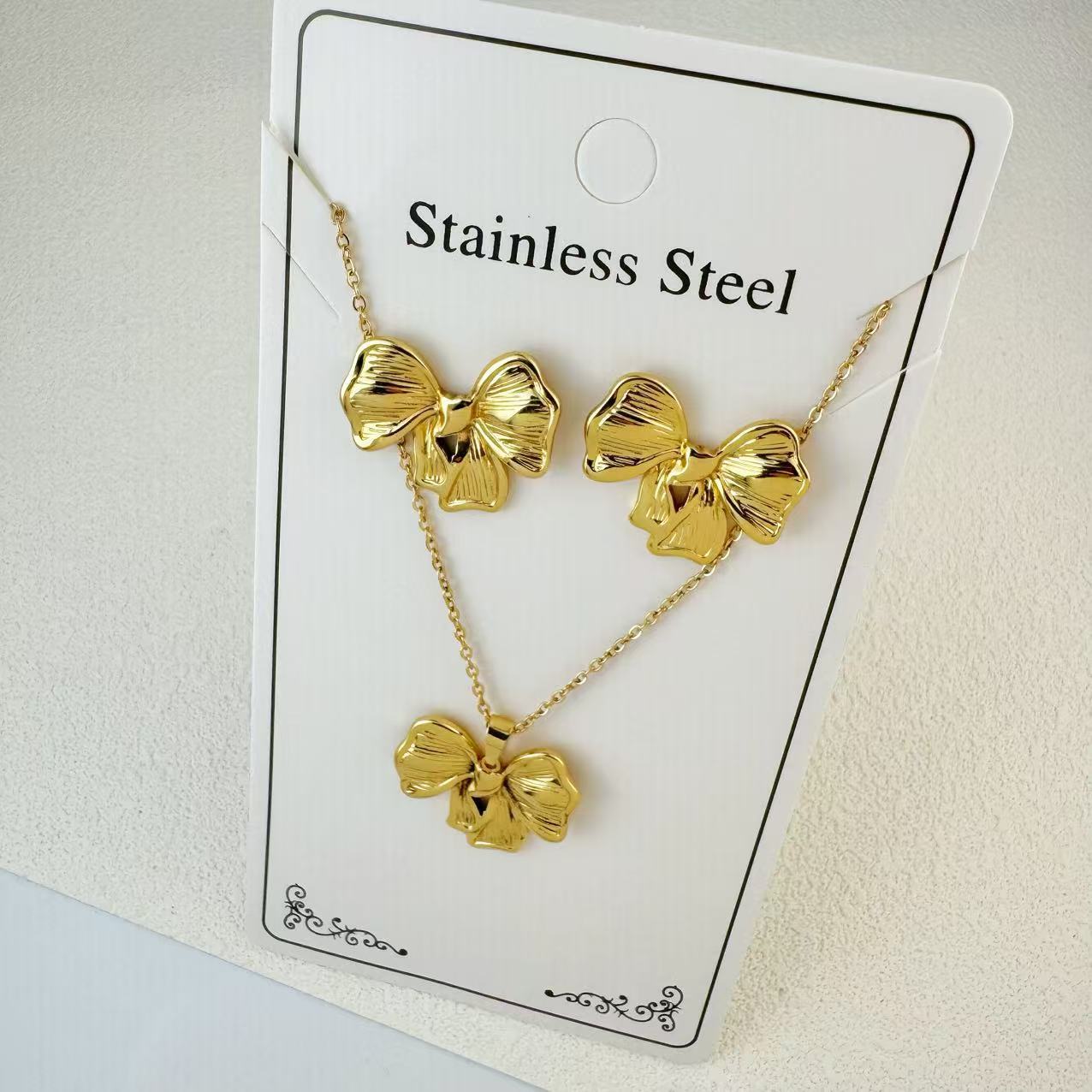 K New Stainless Steel Plated 18k Gold Necklace Earring Set