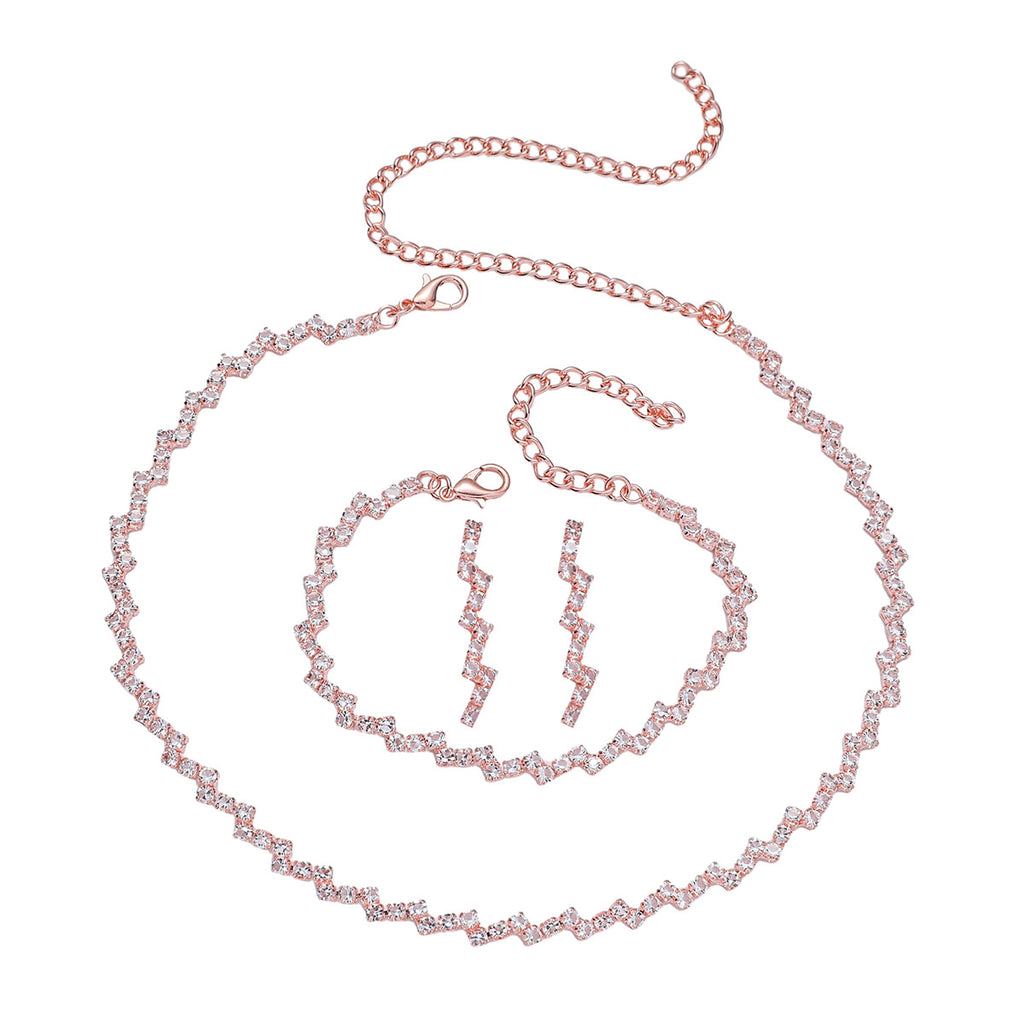 K Zircon Necklace Earrings And Bracelet Setthree-piece Set