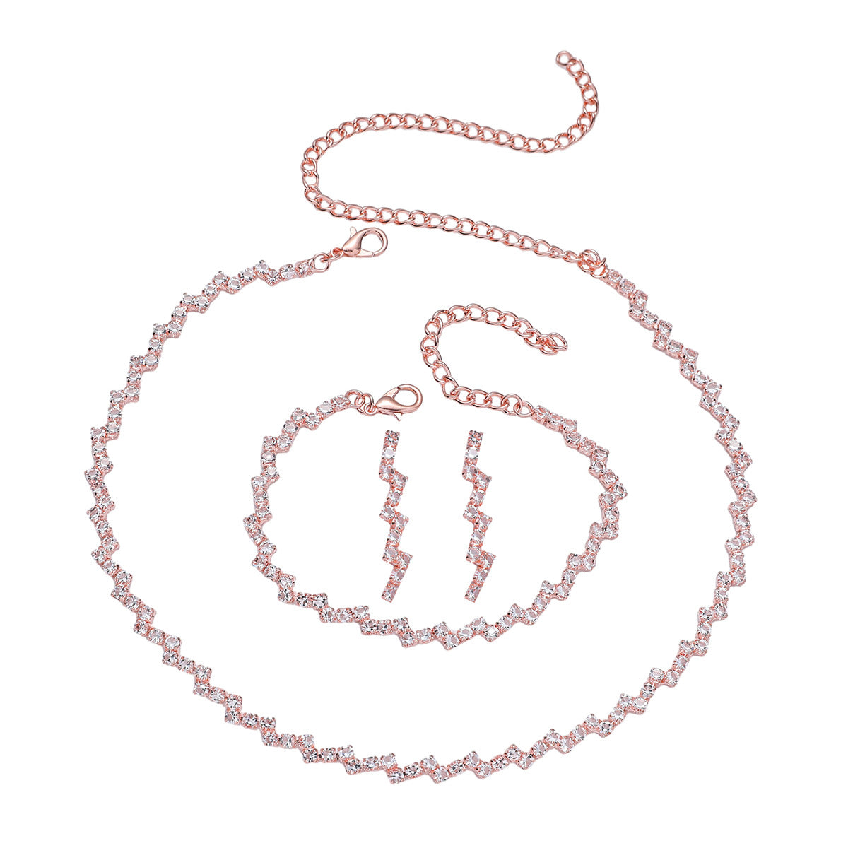 K Zircon Necklace Earrings And Bracelet Setthree-piece Set