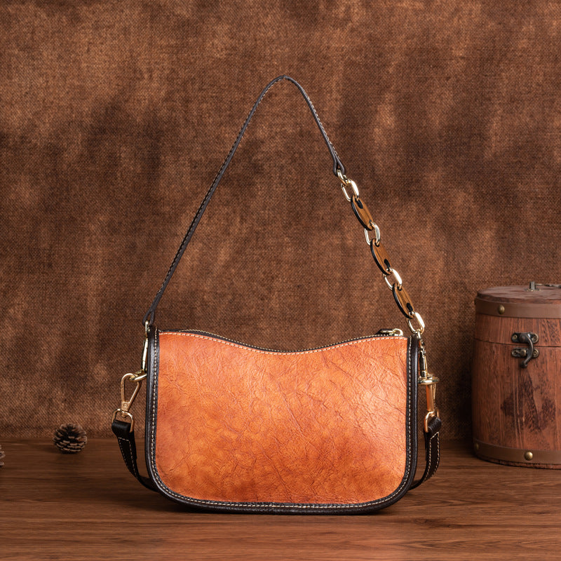 K Retro First-Layer Cowhide Fashionable Simple Shoulder Bag