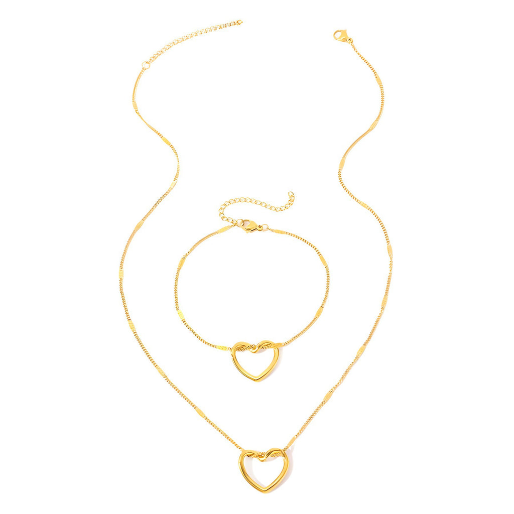 K Stainless Steel Hollow Heart Necklace And Bracelet Set