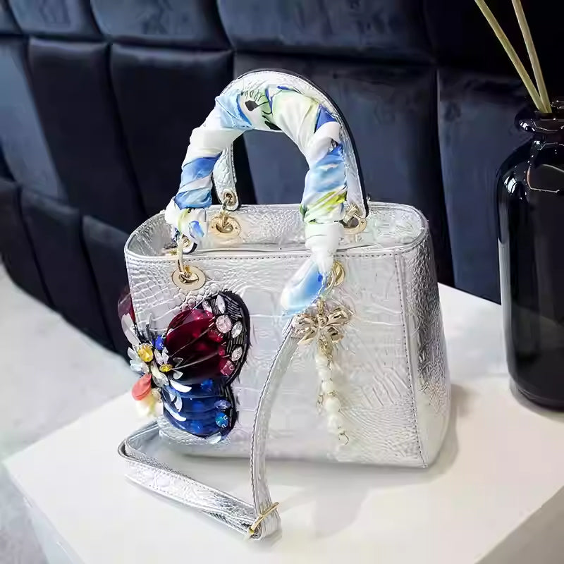 K Chinese-style Butterfly Headdress With Diamonds And Colorful Rhinestones Crossbody Bag