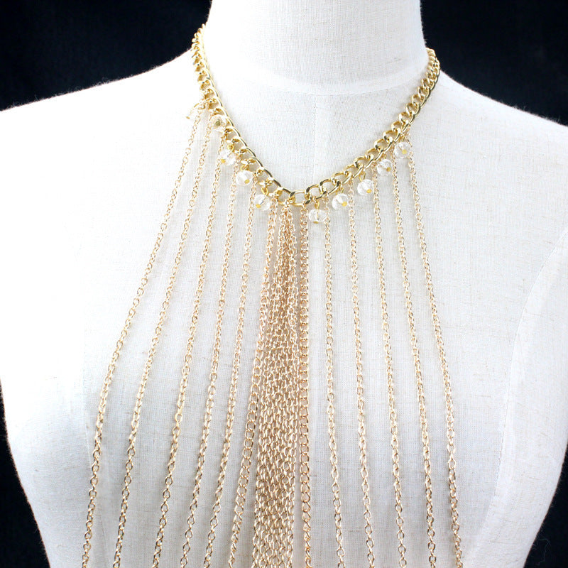 K Crystal Multi-layer Tassel Long Necklace Body Chains