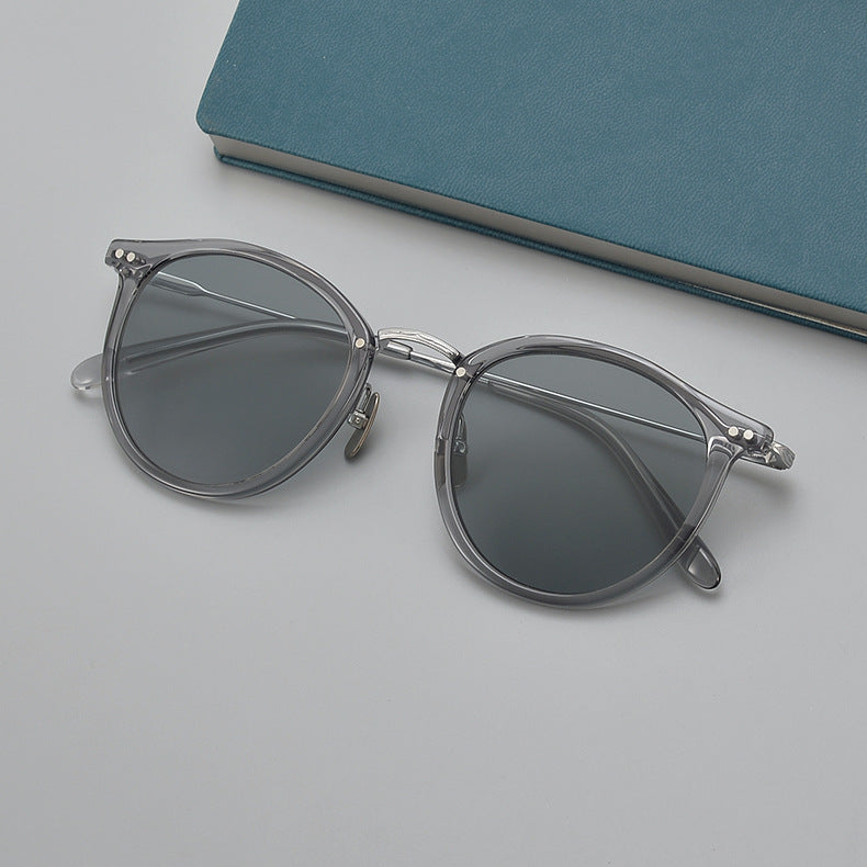 K Transparent Japanese Handmade Medium Gold Pure Titanium Polarized Sunglasses
