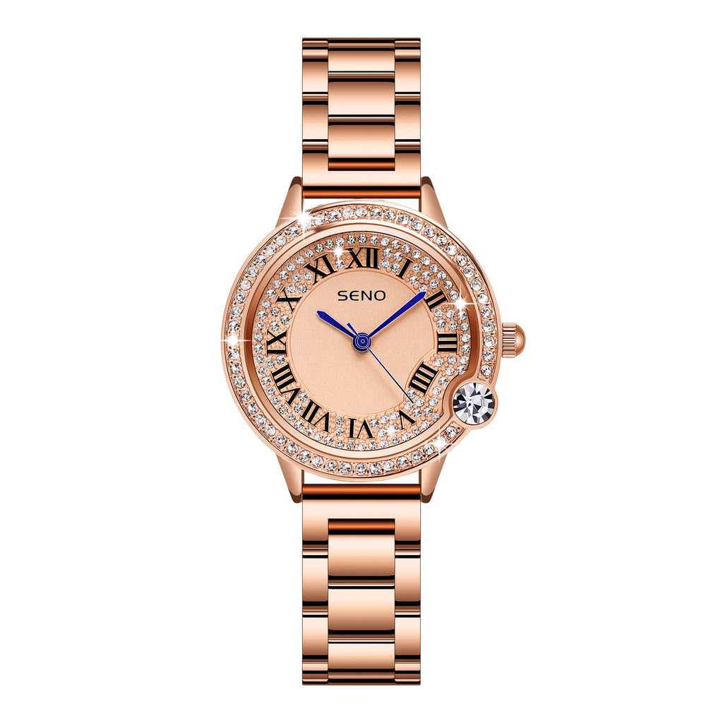 K Stylish Quartz Full-Diamond Stainless Steel Waterproof Womens Watch