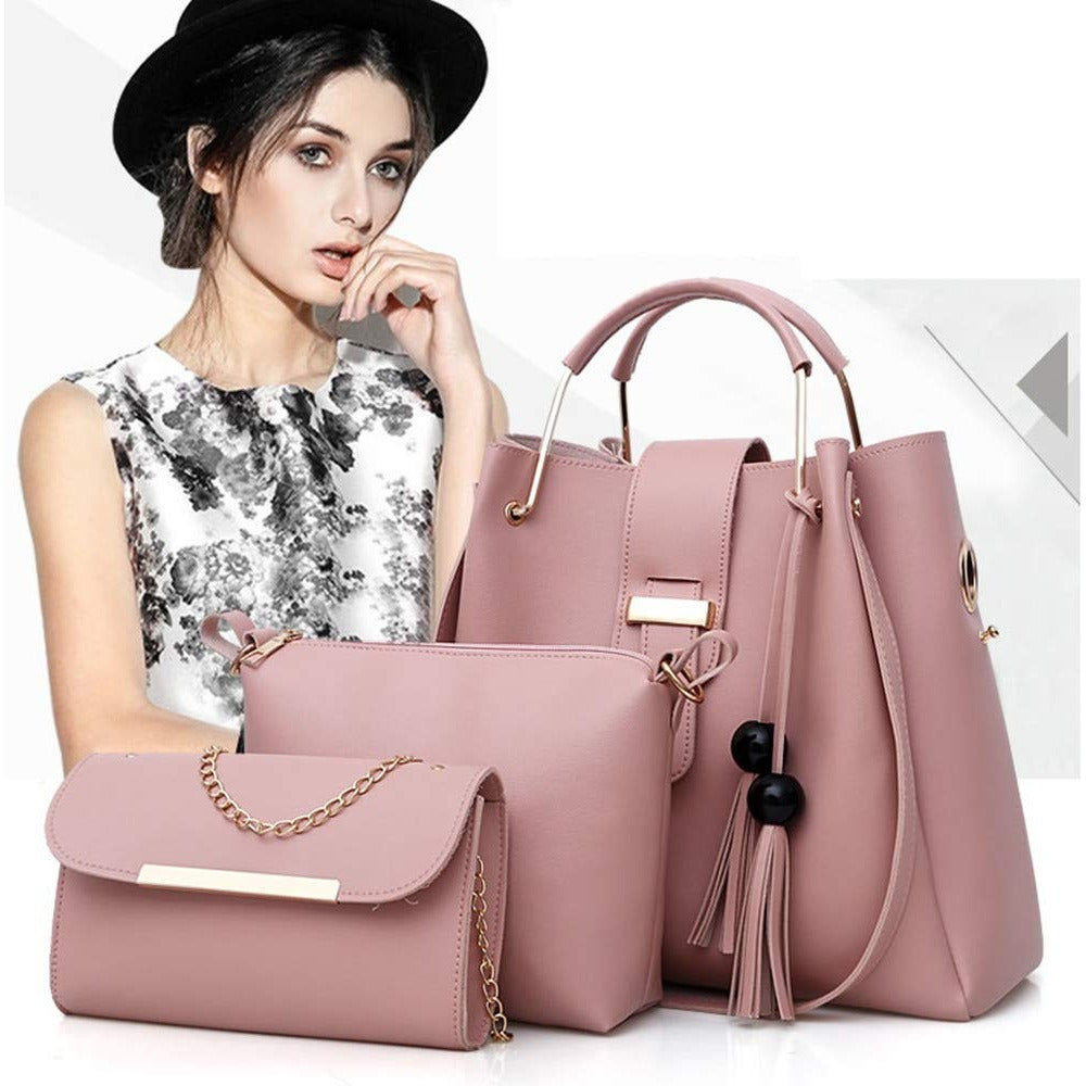 K Womens Purse And Handbag 3Pcs Bag Set Tassel Tote Clutch Satchel Top Handle Shoulder Bag
