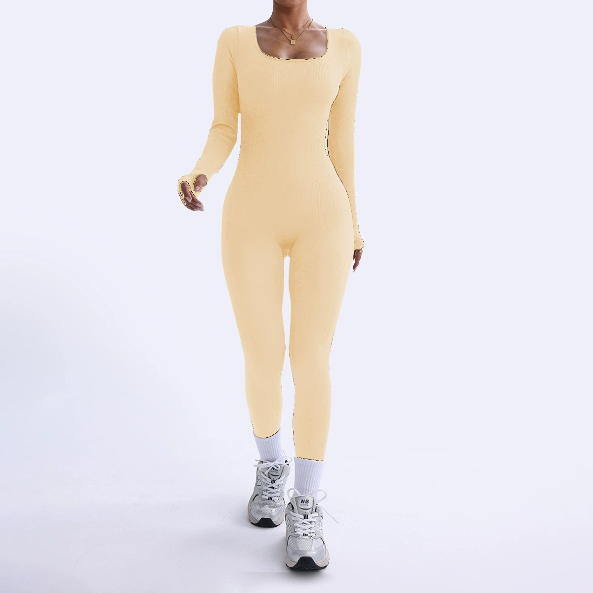 K Threaded Square Collar Buttocks Slim Jumpsuit