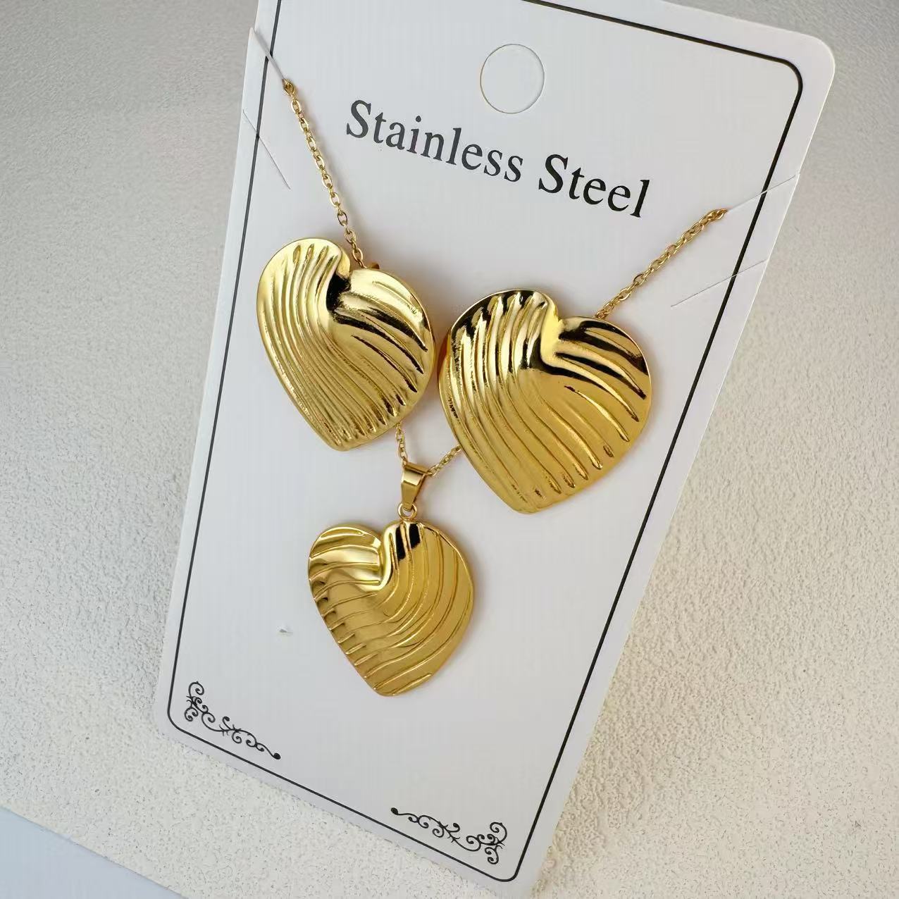 K New Stainless Steel Plated 18k Gold Necklace Earring Set