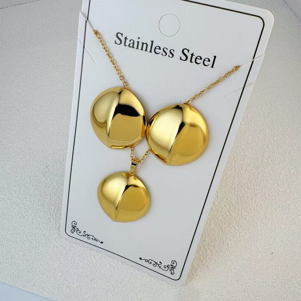 K New Stainless Steel Plated 18k Gold Necklace Earring Set