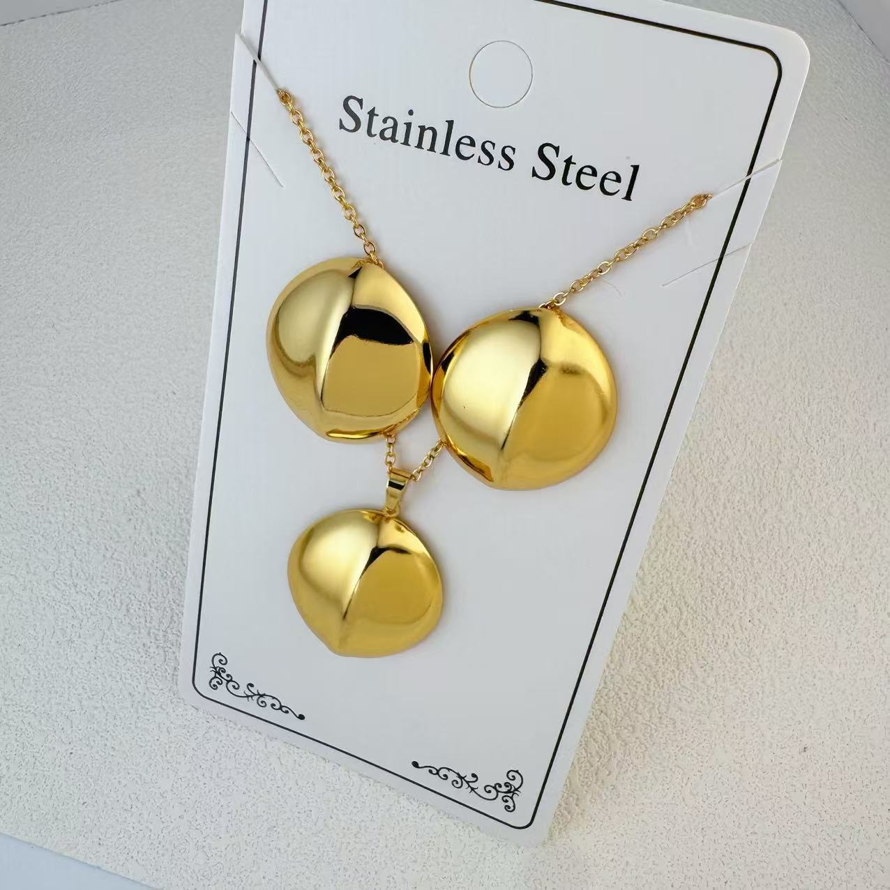 K New Stainless Steel Plated 18k Gold Necklace Earring Set