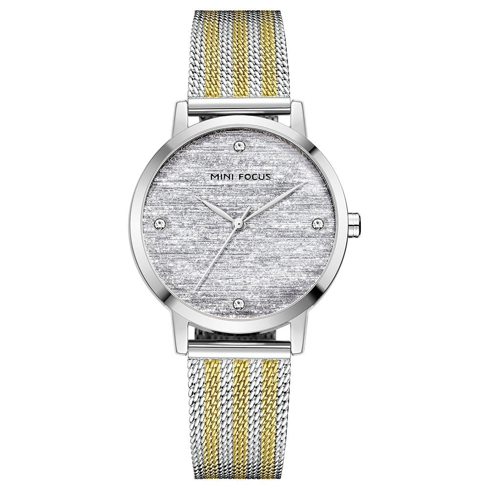 K Silk Dial Diamond-encrusted Mesh Strap Watch