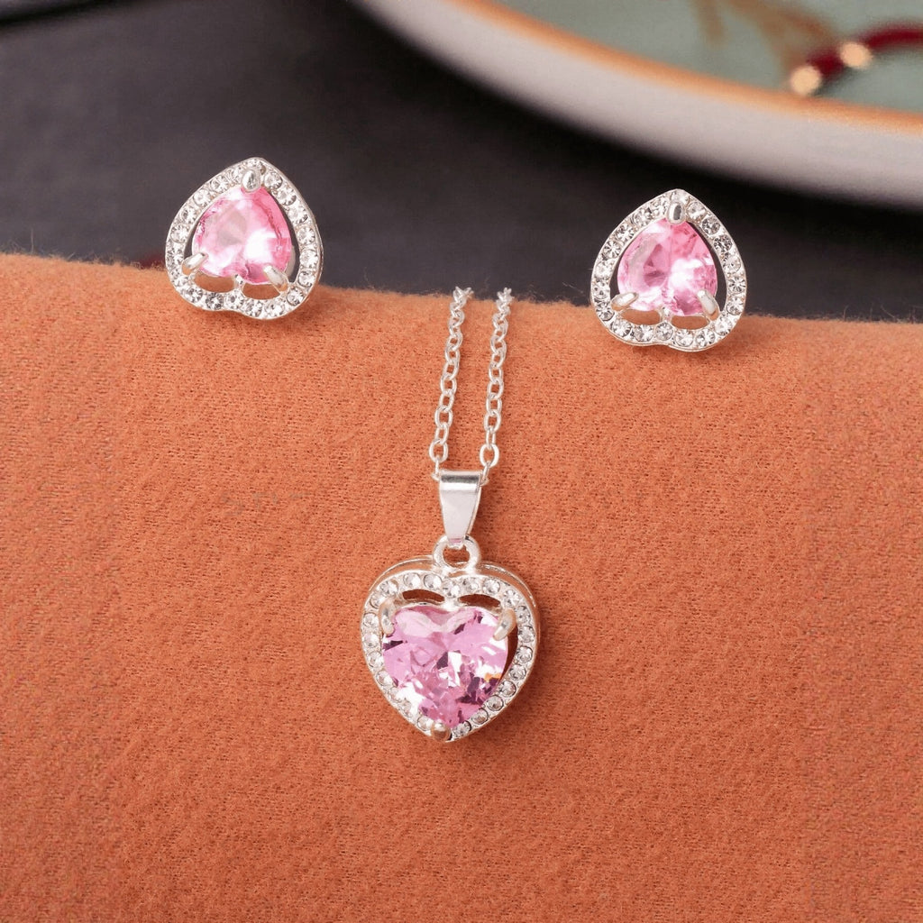 K Crystal Zircon Heart-shaped Pendant Earring Set