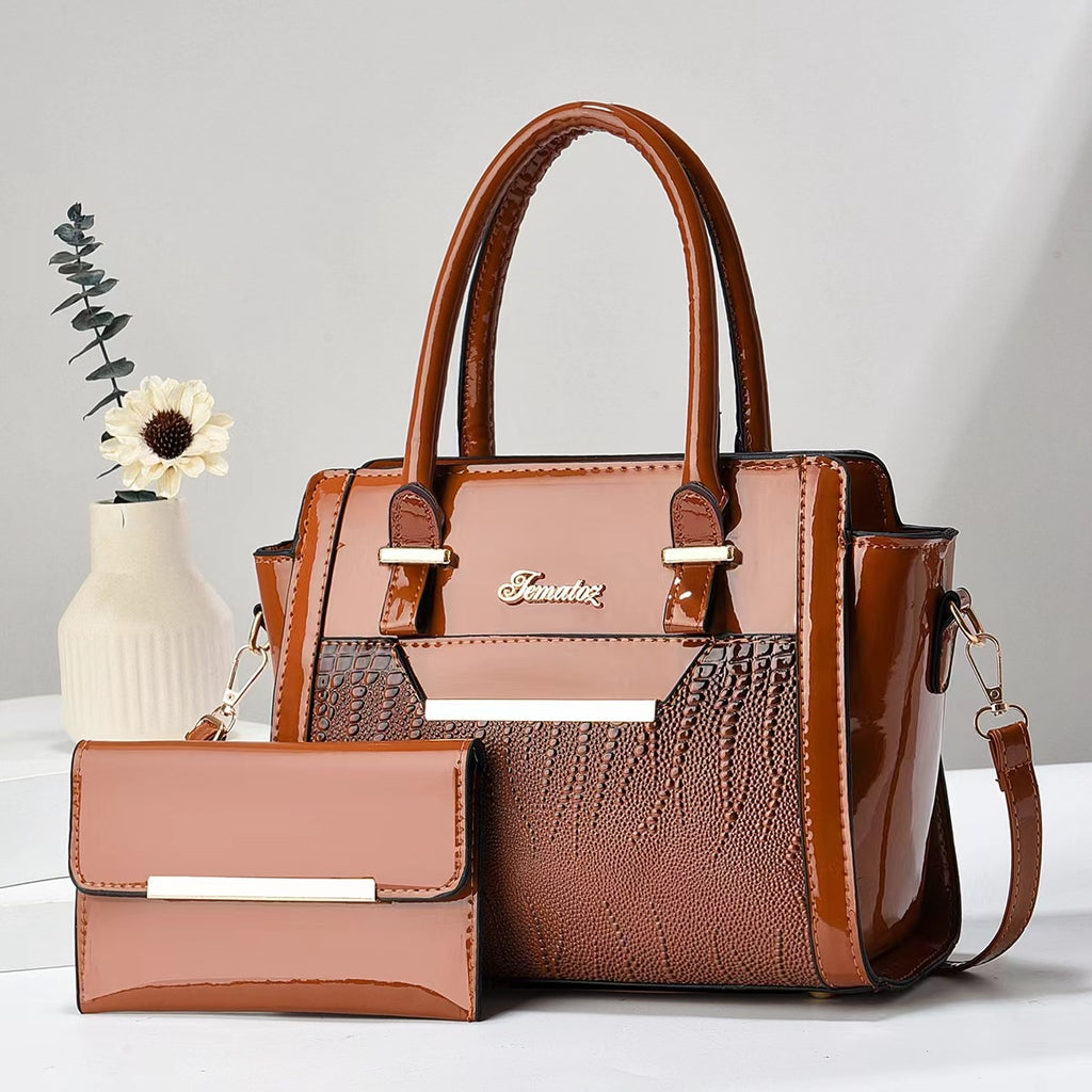 K Casual Womens Shoulder Bag Large-capacity Patent Leather Tote
