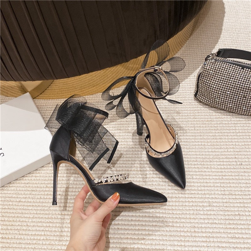 K Rhinestone Bow High Heel Sandals