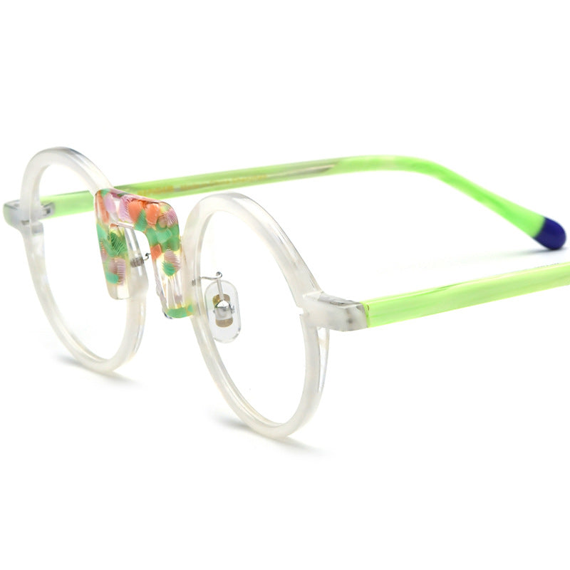 K Multi-color Mixed Material Round Sheet Eyeglass Frame Unisex Glasses