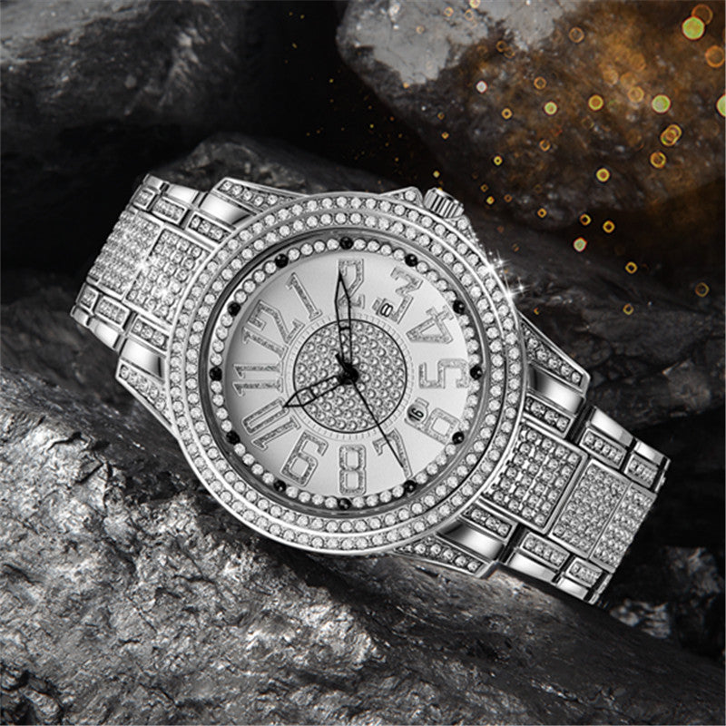 K Diamond Fashion Alloy Strap Date Quartz Watch