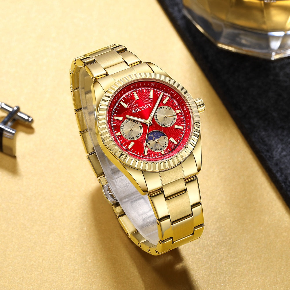 K Lunar Phase Business Steel-Strap Waterproof Quartz Men's Watch