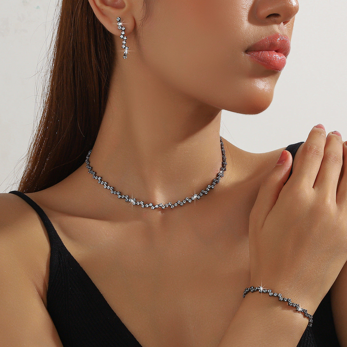 K Zircon Necklace Earrings And Bracelet Setthree-piece Set