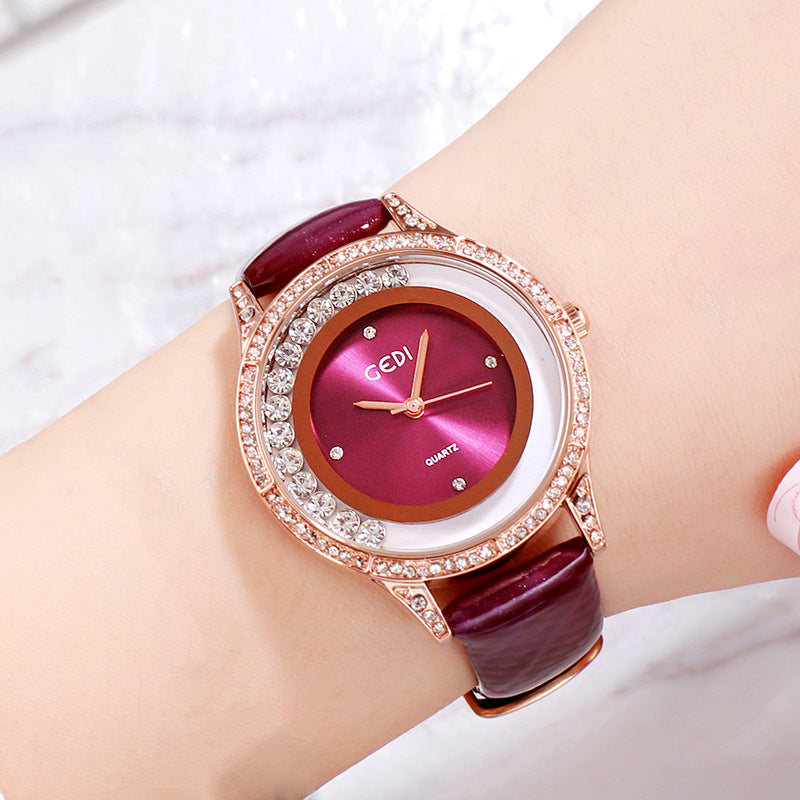K GEDI Double-Diamond Leather Belt All-Match Watch For Women