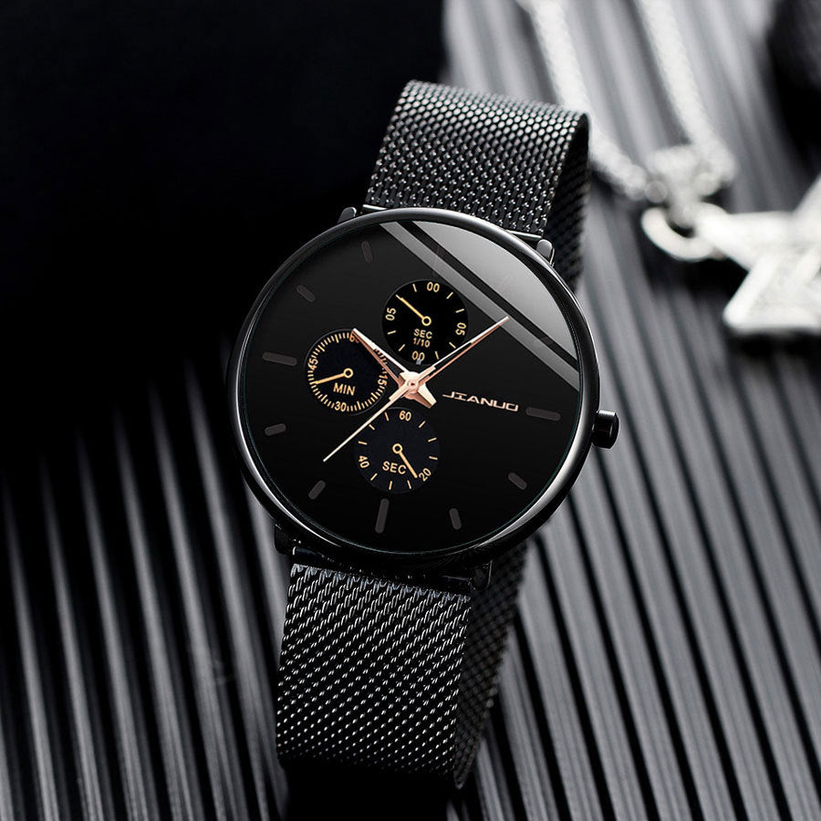 K Men's Mesh-band Quartz Casual Business Luminous Watch