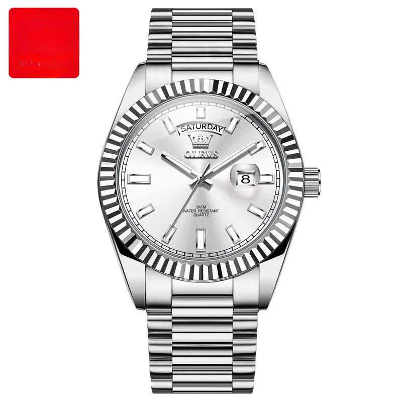 K Luminous Waterproof Business Steel Belt Wrist Watch