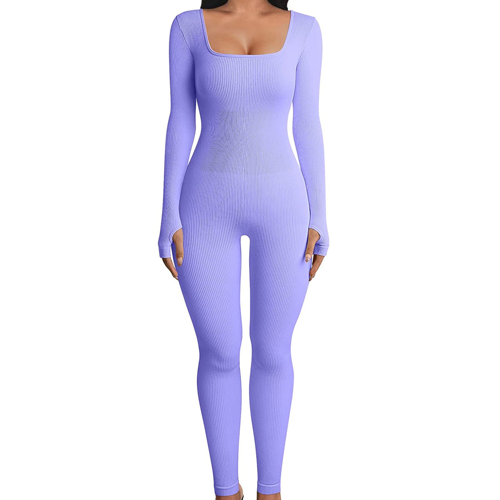K Threaded Square Collar Buttocks Slim Jumpsuit
