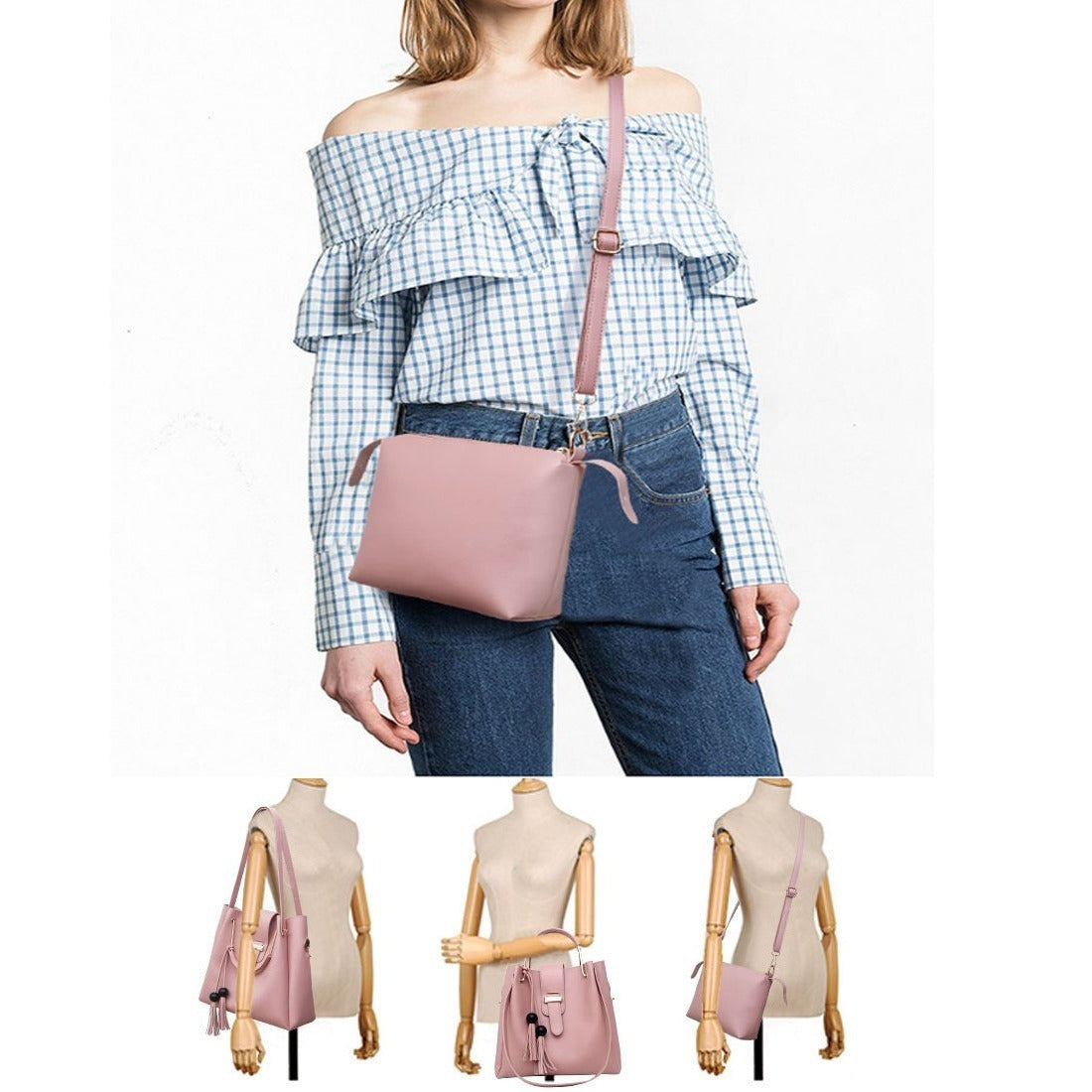K Womens Purse And Handbag 3Pcs Bag Set Tassel Tote Clutch Satchel Top Handle Shoulder Bag