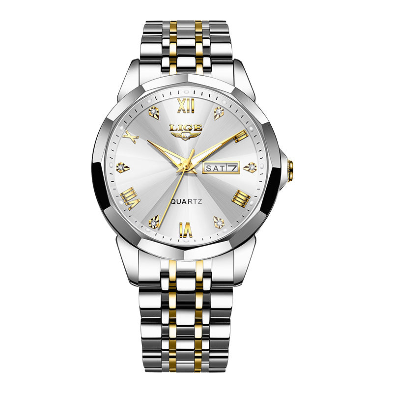 K Mens Dual-calendar Waterproof Luminous Quartz Watch