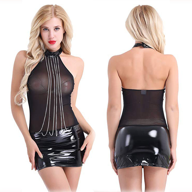 K Black Patent Leather Hip Lanyard Dress