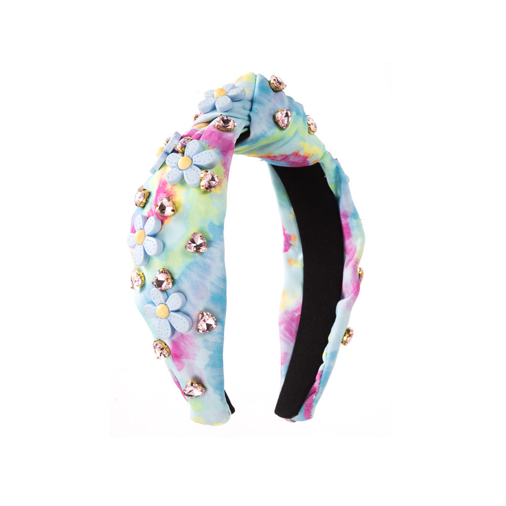K Tie-dyed Fabric Diamond Headband Flower Bow Tie