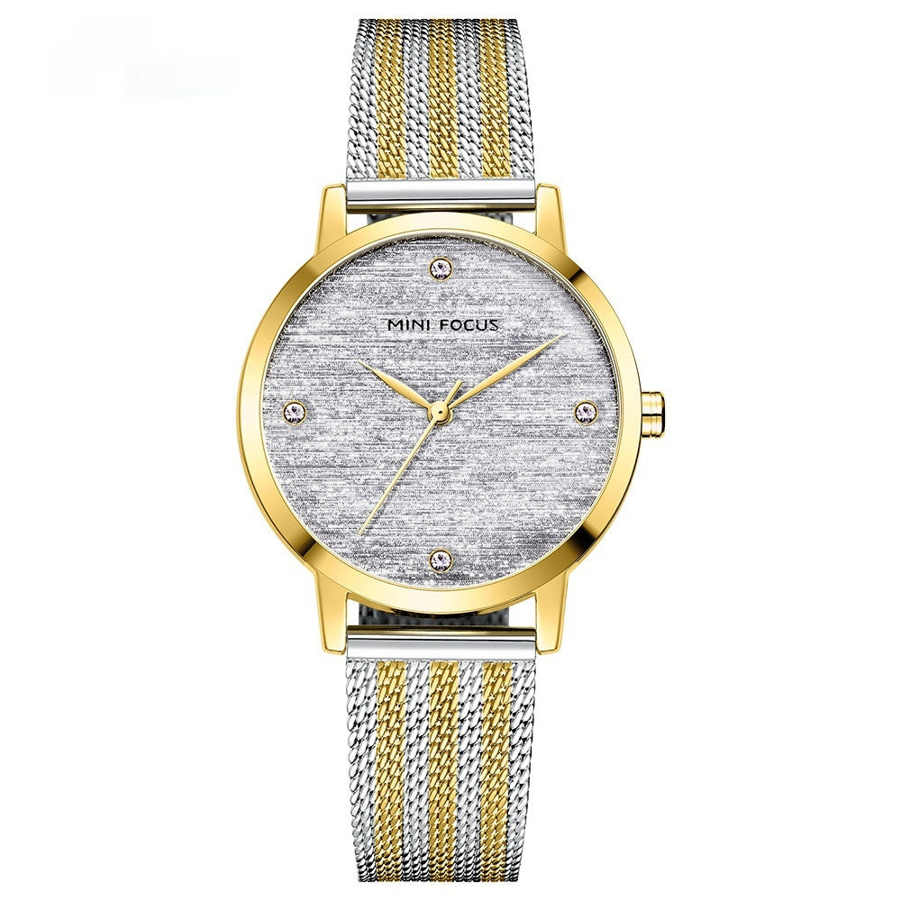 K Silk Dial Diamond-encrusted Mesh Strap Watch