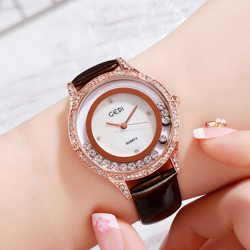 K GEDI Double-Diamond Leather Belt All-Match Watch For Women