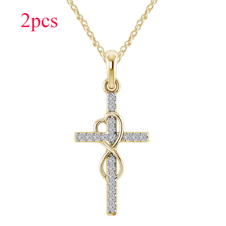 K Alloy Pendant With Diamond And Eight-character Cross Necklace