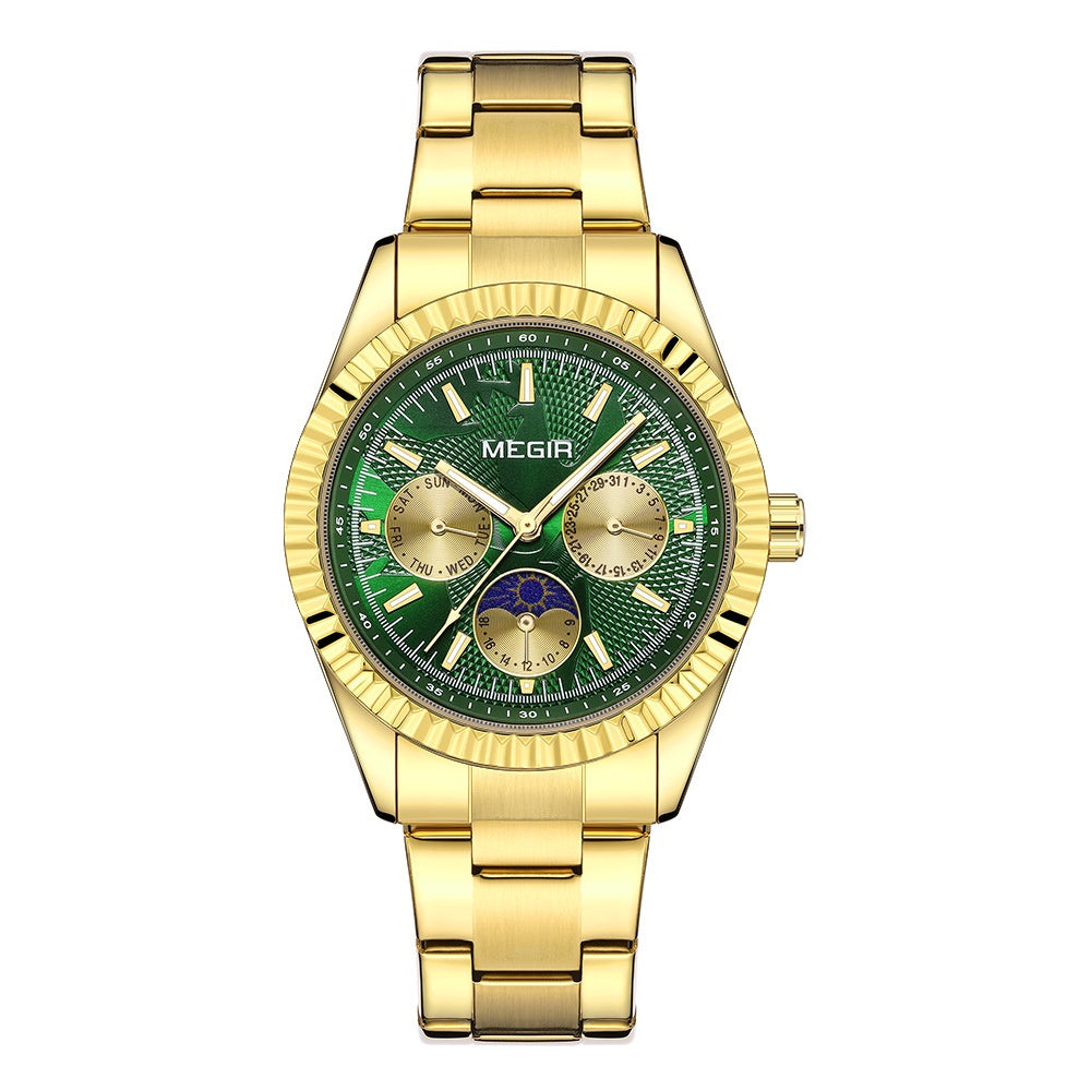 K Lunar Phase Business Steel-Strap Waterproof Quartz Men's Watch