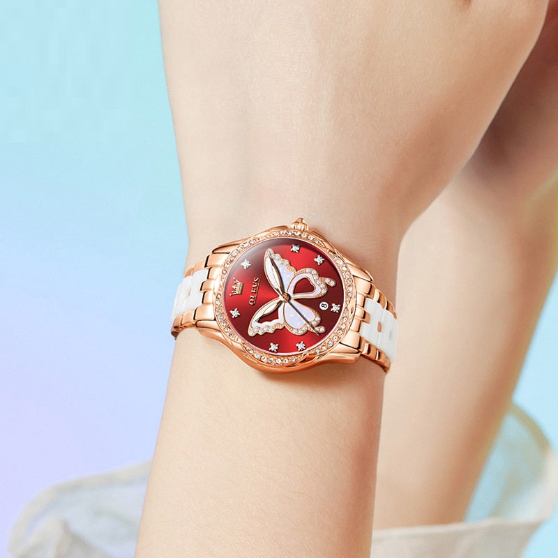 K Luminous Water-resistant Ceramic-band Quartz Watch For Women
