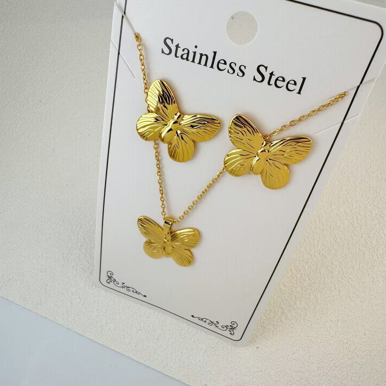 K New Stainless Steel Plated 18k Gold Necklace Earring Set