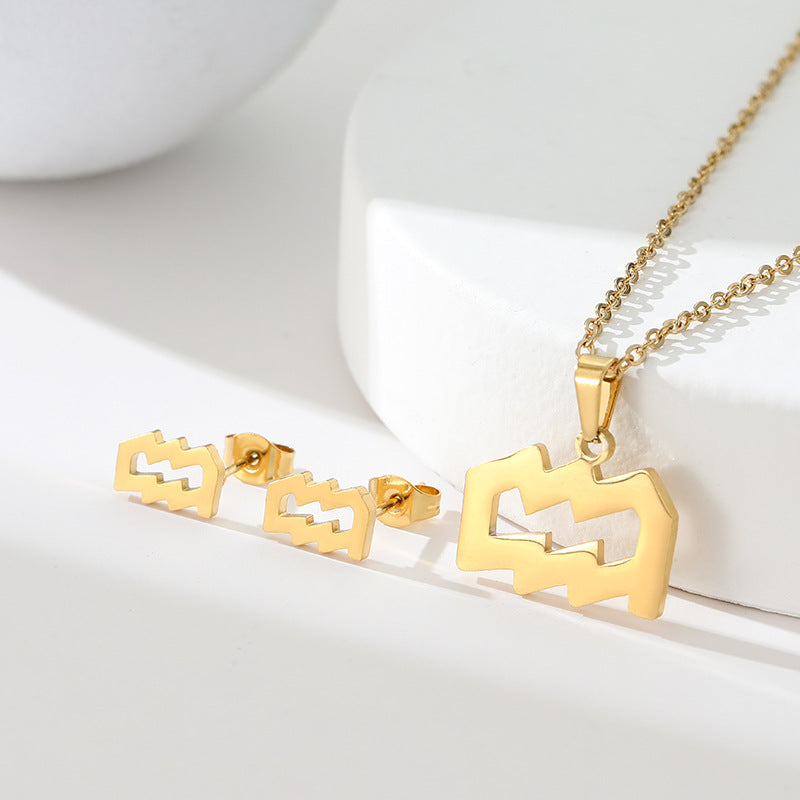 K Popular Earring And Necklace Set Featuring The 12 Zodiac Signs