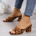 K Leopard Square Toe Sandals Summer High-heeled