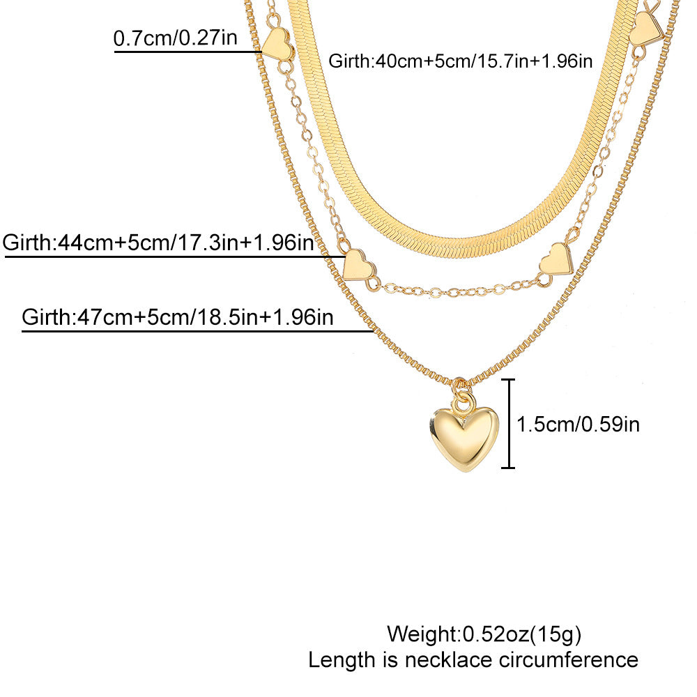 K Retro Geometric Heart-Shaped Fashionable Metal Multi-Layer Necklace For Women