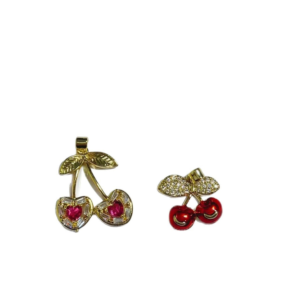 K Temperament Cherry Pendant Earrings Jewelry Set