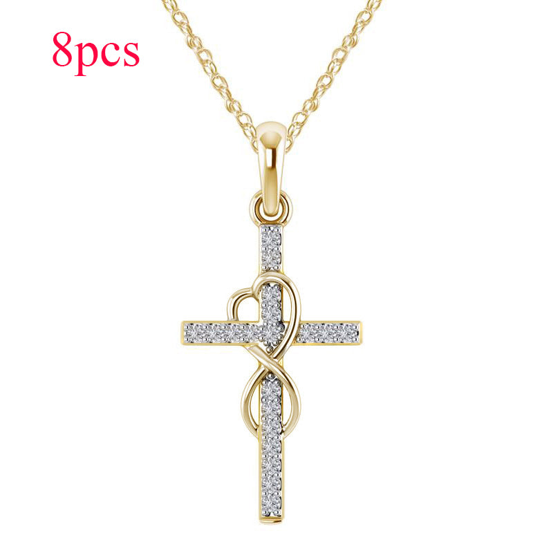 K Alloy Pendant With Diamond And Eight-character Cross Necklace