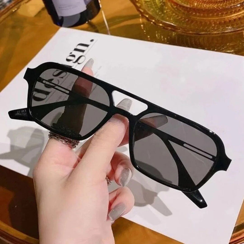 K Vintage Double Bridge Cutout Square Sunglasses
