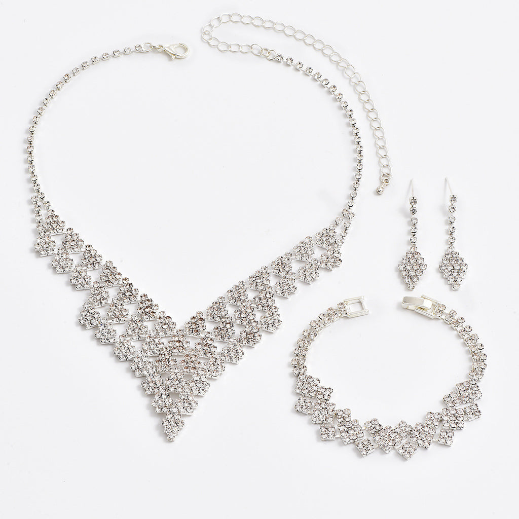 K Diamond-shaped Jewelry Necklace Bracelet Earrings For Women