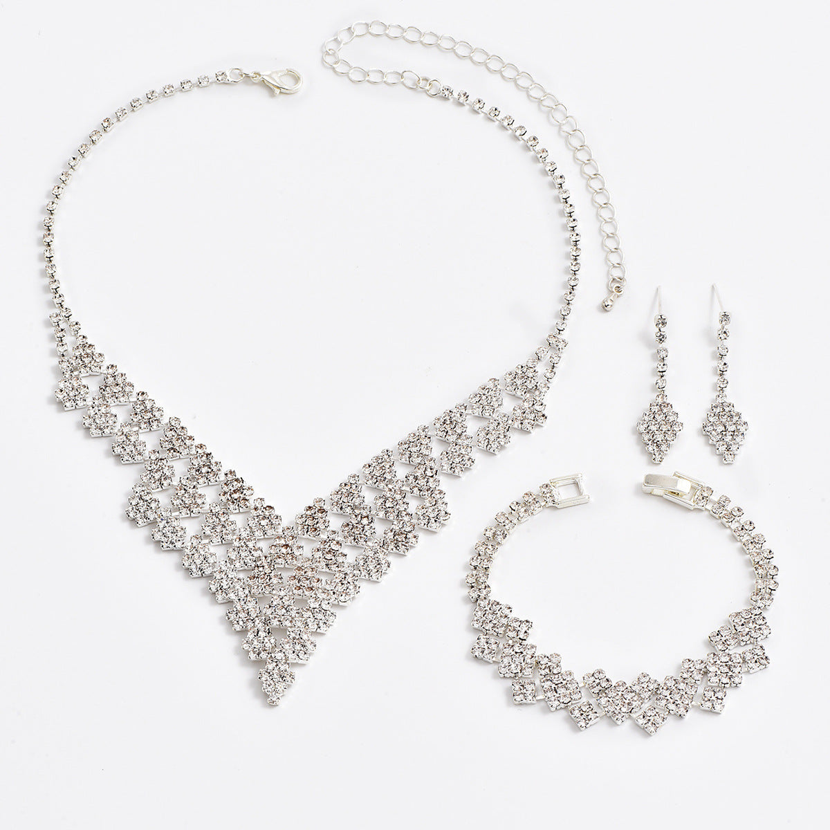 K Diamond-shaped Jewelry Necklace Bracelet Earrings For Women