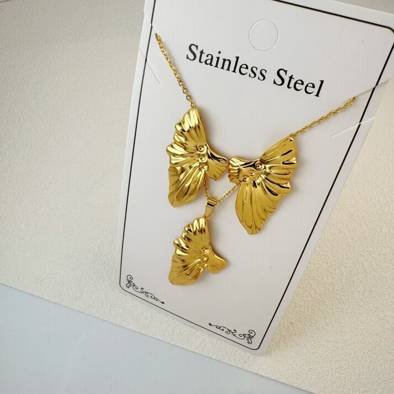 K New Stainless Steel Plated 18k Gold Necklace Earring Set