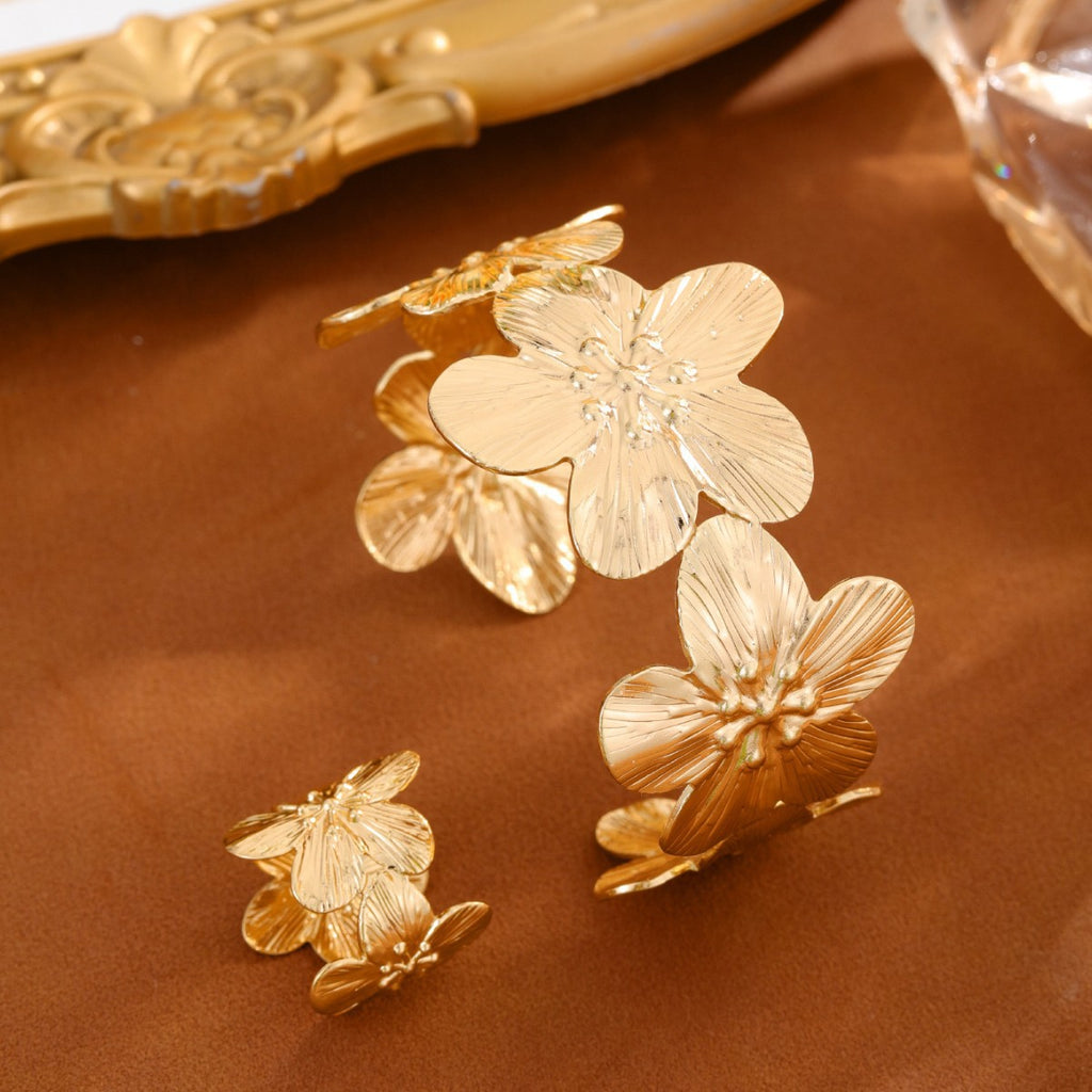 K Golden Flower Bracelet And Ring Set