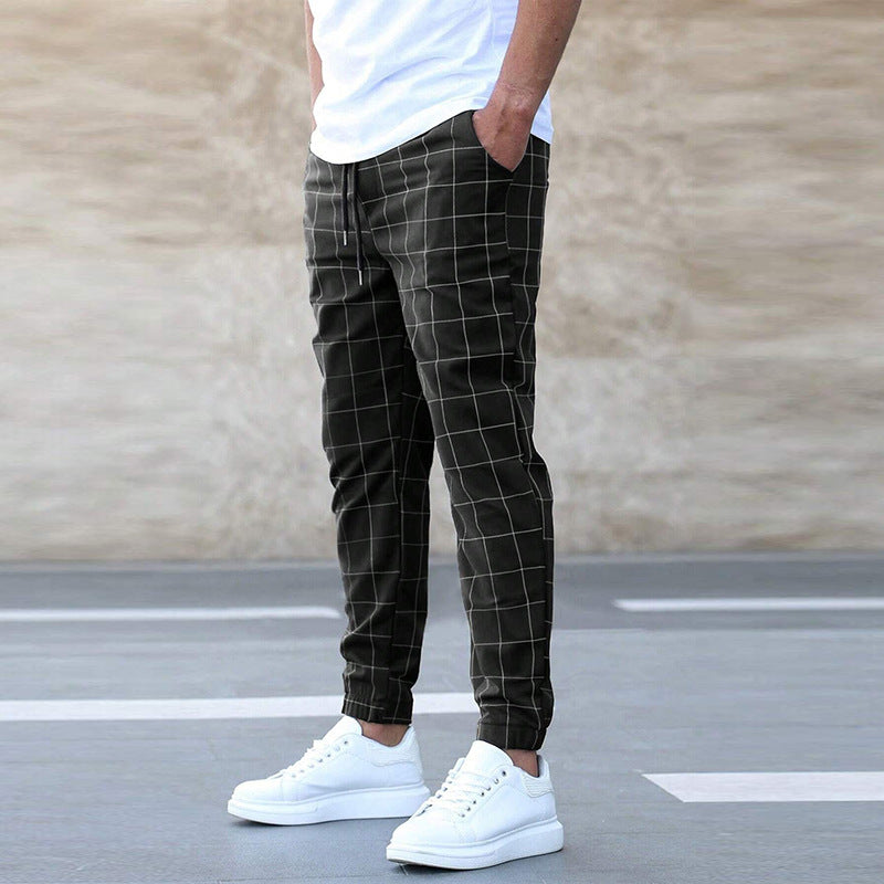 Fashion Plaid Print Pants Casual Drawstring