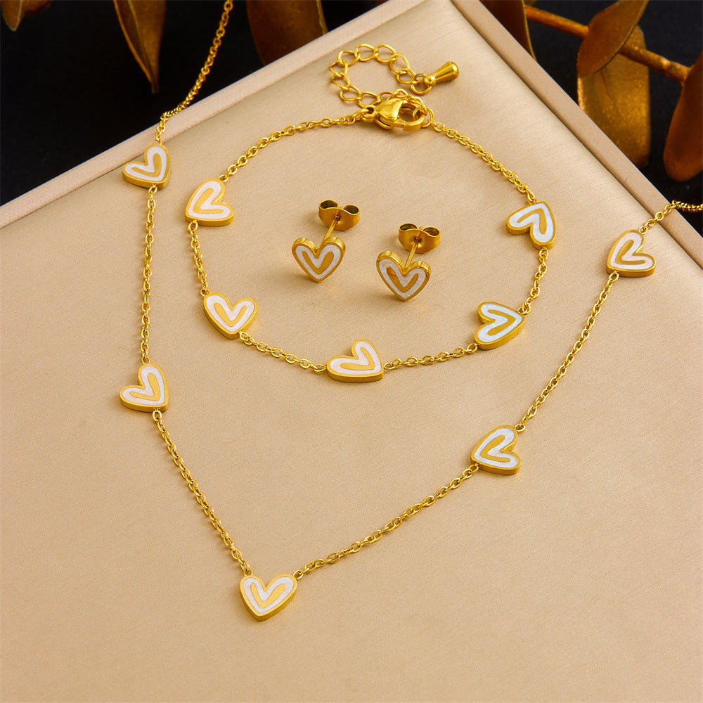 K Bai Bei Loving-Heart Accessories Clavicle Chain Stainless Steel Womens Set