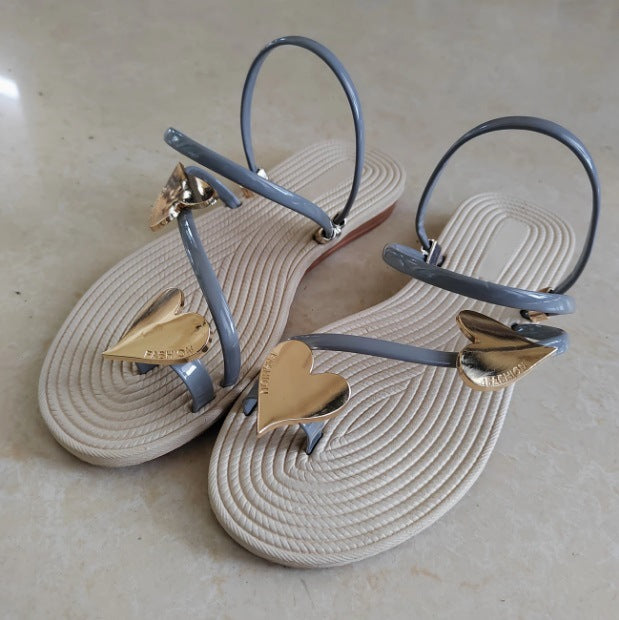 K Summer Love Decorative Button Flat Sandals