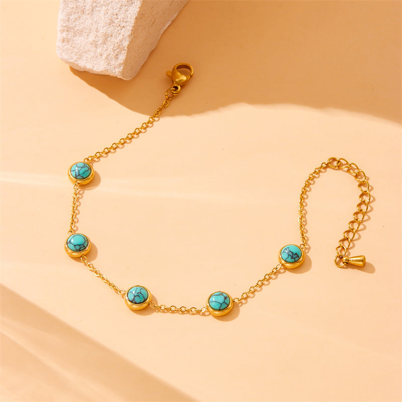 K Retro All-Match Blue Turquoise Stainless Steel Jewelry Set
